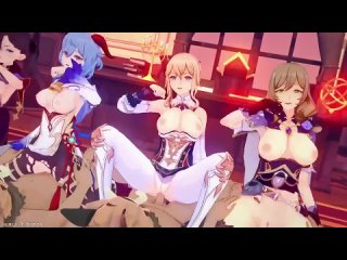 mona x ganyu x jean x lisa x keqing • mona x ganyu x jin x lisa x ke qing • genshin impact honkai impact mmd r18